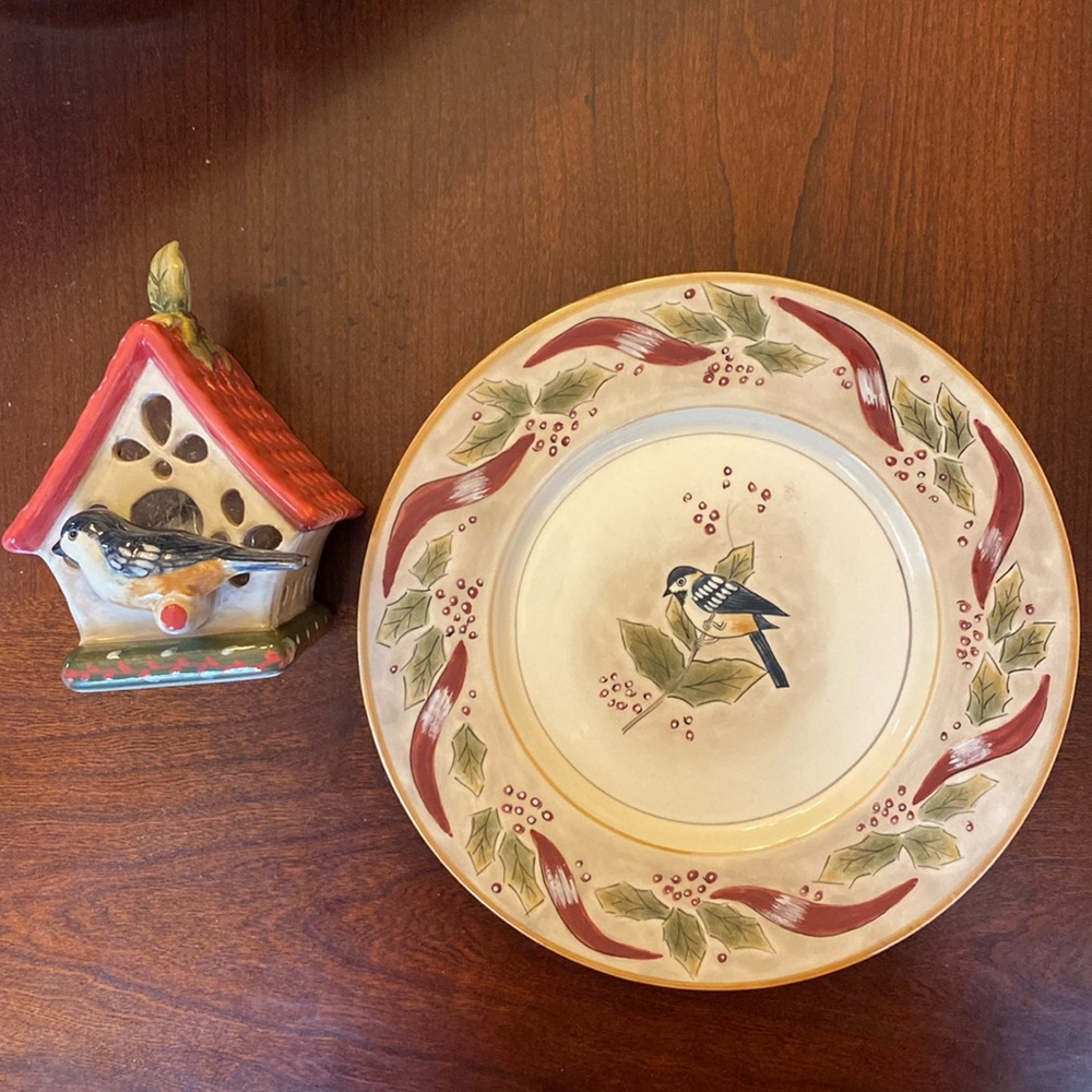 Lillian Rose “Chickadees” plate and tea light candle holder.
